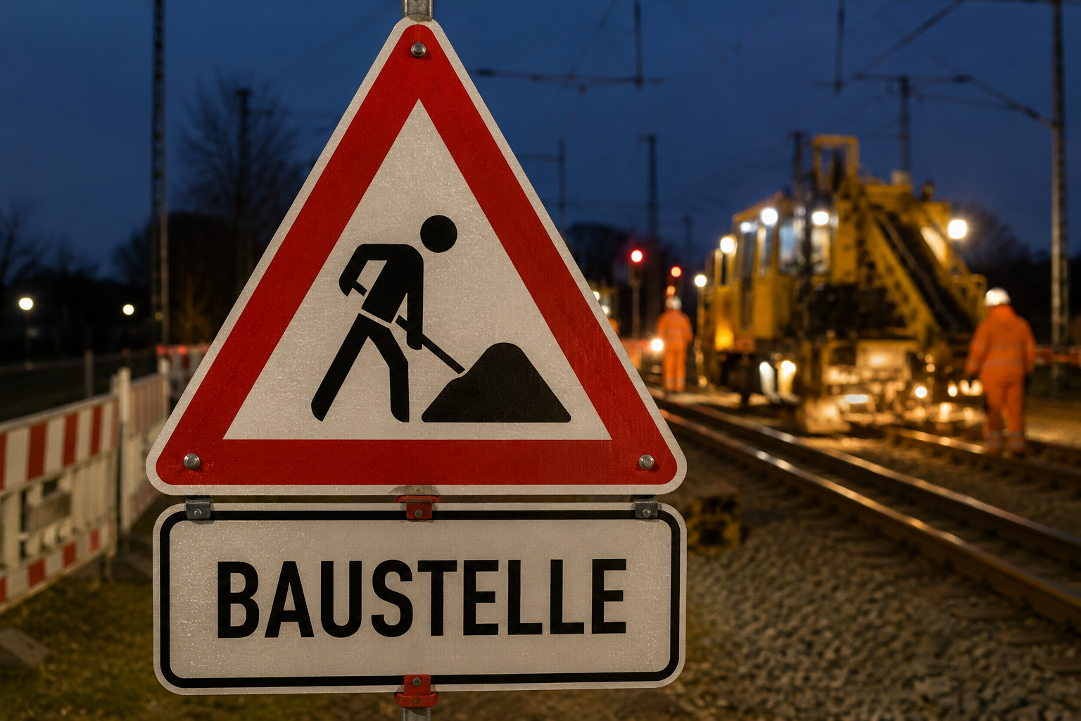 Nächtliche Gleisarbeiten im Bahnhof Wallhausen